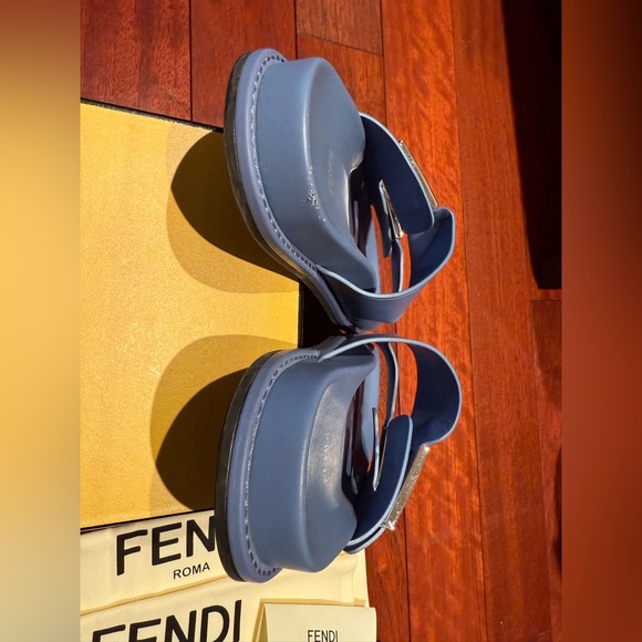 Fendi Feel Dual Strap F Buckles Slide Sandals, Blue, size 39 * SOLD* - Picture 6 of 13